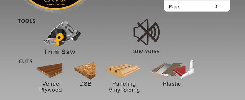 FOXBC 5-1/2-Inch 130 Tooth Plywood, Veneer, OSB, Plastic Cutting Circular Saw Blade with 5/8 Inch Arbor, with 1/2" 3/8" Bushing - 3 Pack