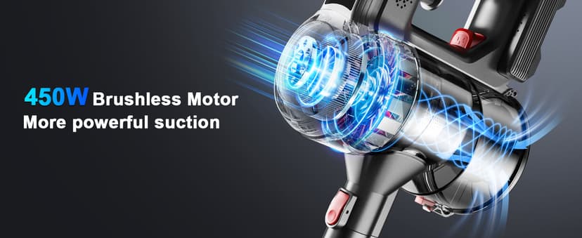 Cordless Vacuum Cleaner, 40Kpa 450W Powerful Stick Vacuum with 50Mins Runtime, Smart Display Vacuum with 1.5L Dust Cup,Vacuum Cleaners for Home with Brushless Motor for Hardwood Floor Carpet, Pet Hair