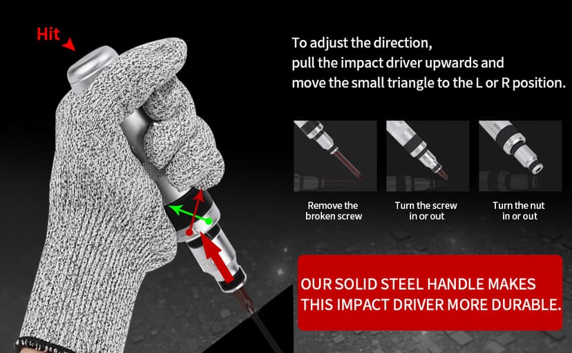 1/2" Hand Manual Reversible Impact Driver Set Extractor-12 PCS Impact Screwdriver S2 Steel Much More Durable Disengage Rusted Fasteners (Short Impact Screwdriver)