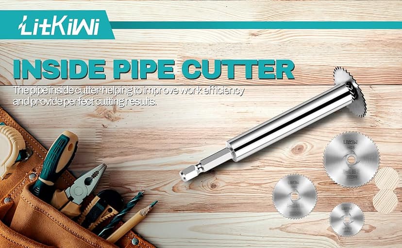 LitKiwi PVC Pipe Inside Cutter(4Pcs Saw Blades) with 1/4" Hex Shank,Plumbing Inside Cutter Internal Plastic Pipe Cutter,1-1/4" & 1-3/4" Or Larger Diameter, with Wire Saw