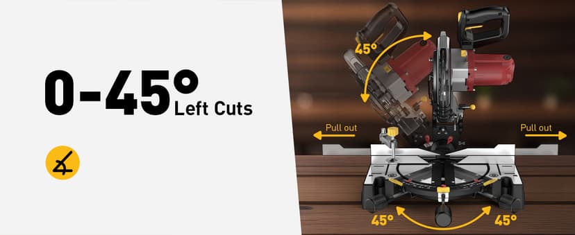 10-inch Compound Miter Saw, 5000RPM, 15 Amp, Single Bevel 0-45° with Extension Table, 36T Blade, Power Saw for Metal, Plastic, Wood, Laminates