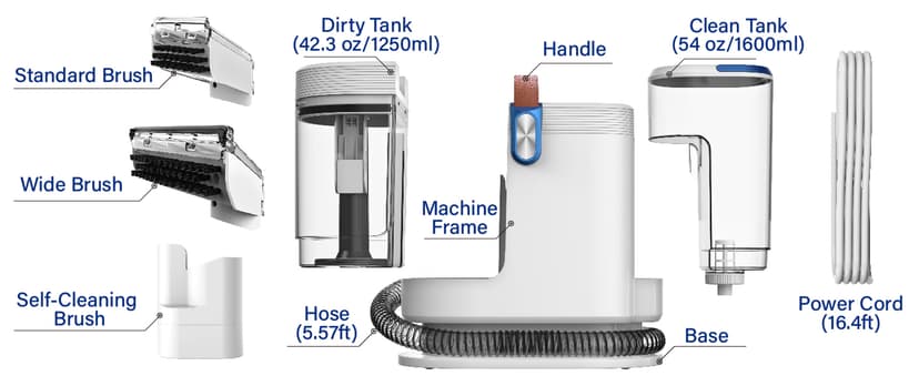 Portable Carpet Cleaner Machine, Carpet Shampooer, 15Kpa Upholstery Cleaner with 3 Tools, 54oz Large Water Tank, 16.4ft Power Cord, Spot and Stain Deep Cleaner for Rug, Couches, Car,azure