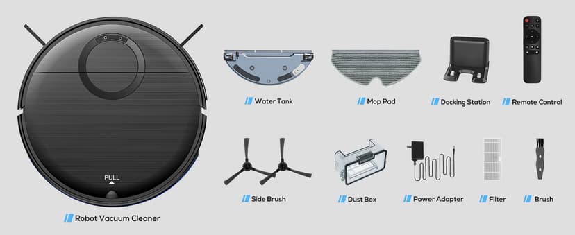 Robot Vacuum and Mop Combo, 2 in 1 Mopping Robotic Vacuum Cleaner with Schedule, Wi-Fi/App/Remote, Max Suction 2000Pa, Self-Charging, Slim, Ideal for Hard Floor, Pet Hair, Low-Pile Carpet