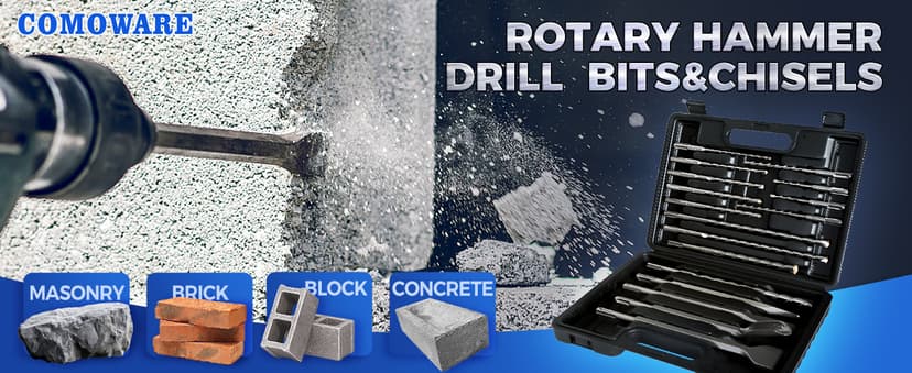 COMOWARE Rotary Hammer Drill Bits Set & Chisels- SDS Plus Concrete Masonry Hole Tool 17pcs with Storage Case