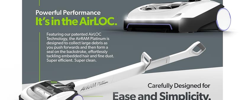 Gtech AirRAM Platinum Cordless Vacuum Cleaner - Includes Anti-Hair Wrap Brush Bar - Perfect for Carpet and Hardwood Floors - Rechargeable 22v Li-ion Battery - Lightweight (7 lbs.)