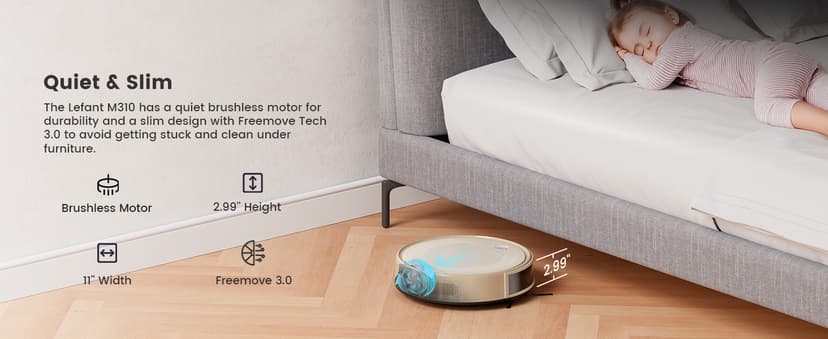 Lefant M310 Robot Vacuum Cleaner, 4500Pa Strong Suction with PreciSense Avoiding, Slim, Self-Charging, 160Mins Runtime, App/Wi-Fi/Alexa, Ideal for Pet Hair & Hard Floor Cleaning