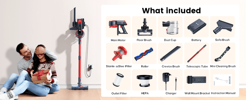 Cordless Vacuum Cleaner, 450W 40KPA Up to 55 Mins Cordless Stick Vacuum Cleaner with Charging Station, LED Touch Display, Anti-Tangle Handheld Vacuum Cleaners for Home/Pet Hair/Carpets/Floors