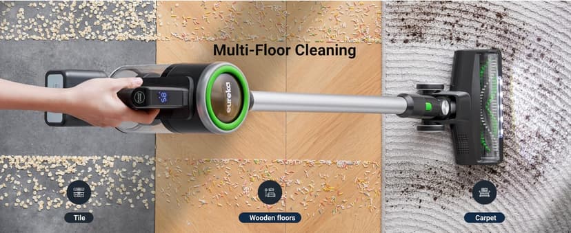 Eureka Lightweight Cordless Stick Vacuum Cleaner Convenient for Hard Floors, Rechargeable Handheld Vacuum Cleaner Portable with Powerful Motor Efficient Suction, RapidClean Ultra NEC370GR, Moss Green