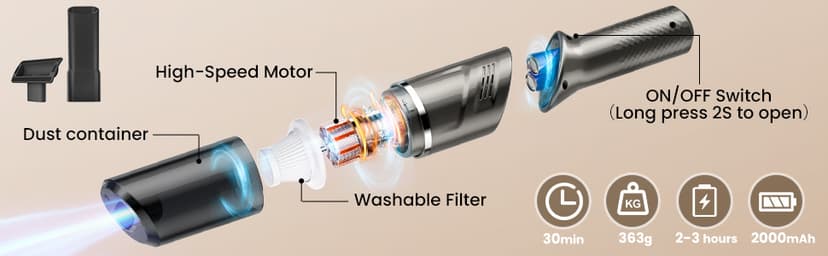 Car Vacuum Portable Cordless 120W/12kPa High Power Handheld Portable Handheld Vacuum Cordless Cleaner with Low Noise Wet and Dry Use Auto Vacuum Cleaner for Car Home Cleanning