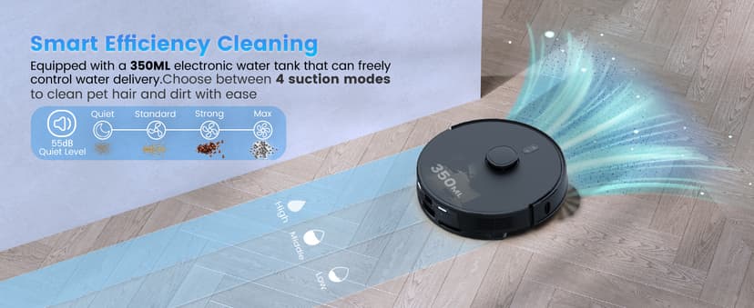 Robot Vacuum and Mop Combo, Self-Emptying, 60-Day Capacity, Schedule, 180mins Runtime, Home Mapping, Wi-Fi/App/Alexa/Remote, Robotic Vacuum Cleaner for Pet, Hard Floors, Carpet