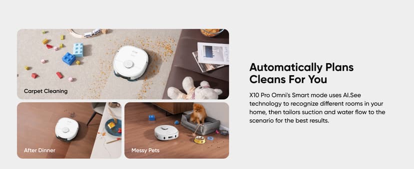 eufy X10 Pro Omni Robot Vacuum and Mop Combo, 8,000 Pa Suction, Dual Mops with 12 mm Auto-Lift and Carpet Detection, AI Obstacle Avoidance, Auto Mop Washing, Auto Drying, Self-Emptying, White