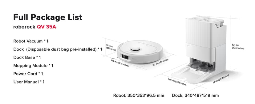 roborock Qrevo Series Robot Vacuum and Mop, 8000Pa Suction, Upgraded from Qrevo S, Anti-Tangle Brush, Smart Obstacle Avoidance, Auto Mop Washing, All-in-One Dock, 200RPM Spinning Mops, White(QV 35A)