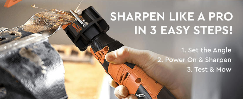 Sharp Pebble Cordless Lawn Mower Blade Sharpener – Adjustable 20°- 40° Angle Guide-Rotary Tool with Replaceable Sharpening Wheel Bits & Fast Rechargeable Battery – Effortless Precision for Lawn Care