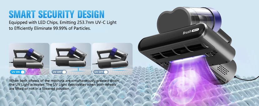 Bed Vacuum Cleaner Mattress Vacuum Cleaner,16Kpa Powerful Handheld Vacuums with UV-C Light & Double Dust Cup & High Heating & Ultrasonic & Anion for Bed Sofa (MV11,Black)