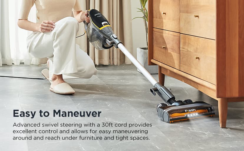 Eureka Flash Lightweight Stick Vacuum Cleaner, 15KPa Powerful Suction, 2 in 1 Corded Handheld Vac for Hard Floor and Carpet, Black