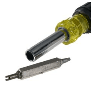 Klein Tools 32527 Multi-Bit Screwdriver / Nut Driver, 11-in-1 with Phillips, Slotted, Square, and Schrader Bits and Nut Drivers