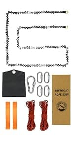 Rope Saw for Tree Limbs, 55 Inch Chain Saw with 70 Sharp Teeth & 46 Feet Ropes Kit, High Limb Pocket Chainsaw