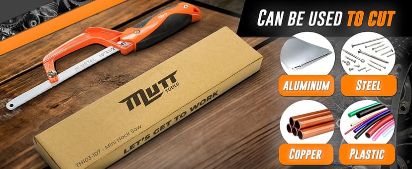 Mutt Tools Mini Hacksaw for Metal with 10-inch Bi-Metal Blade for Precision Cutting - Compatible with 10" and 12" Blades - Small Cutting Saw