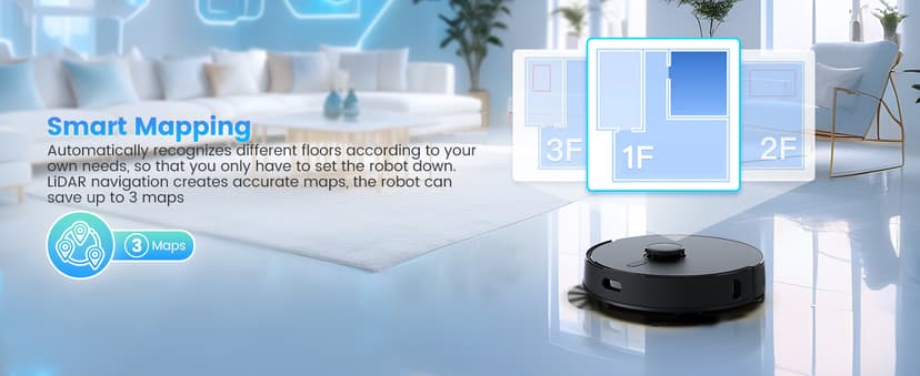 Robot Vacuum and Mop Combo, Self-Emptying, 60-Day Capacity, Schedule, 180mins Runtime, Home Mapping, Wi-Fi/App/Alexa/Remote, Robotic Vacuum Cleaner for Pet, Hard Floors, Carpet