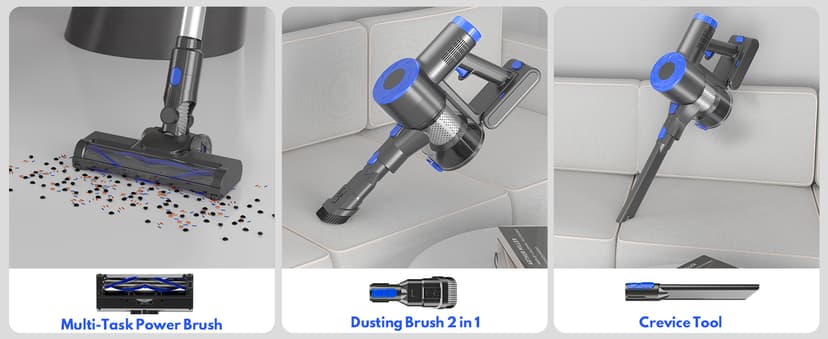 Cordless Vacuum Cleaner, Super Power Suction Stick Vacuum Cleaners with 2200 mAh Battery,8-in-1 Lightweight Self-Standing, 35 Mins Runtime for Home Hard Floor Low-Pile Carpet Pet Hair