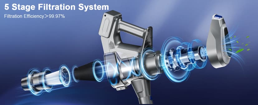 Cordless Vacuum Cleaner, Stick Vacuum Cleaners with 150AW Powerful Suction, Tangle-Free Tech for Home with LED Display for Carpet Hardwood Floor Pet Hair Car Cleaning