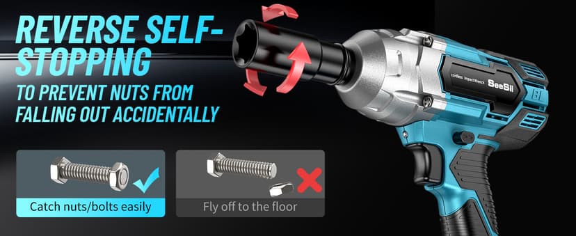 Seesii Cordless Impact Wrench 1/2 inch, High Torque 479 Ft-lbs(650Nm) Brushless Impact Gun,2500RPM w/2x4.0 Battery, 6 Sockets,8 Drill Bits, High Torque Power Impact Driver for Car Home,WH700