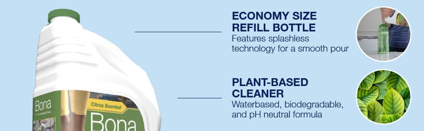 Bona Multi-Surface Floor Cleaner Refill - 128 fl oz - Lemon Mint - Residue-Free Floor Cleaning Solution refill for Spray Mop and Spray Bottles - For Use on Stone, Tile, Laminate, and Vinyl Floors