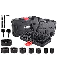 KATA Hole Saw Set 20PCS Hole Saw Kit with 3/4"-6"(19-152mm) 13PCS Saw Blades, 2 Mandrels, 3 Drill Bits, 1 Installation Plate, 1 Hex Key, Ideal for Soft Wood, Plywood, Drywall, PVC