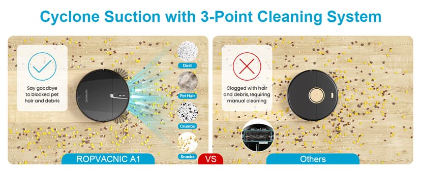 Robot Vacuum Cleaner with 3000Pa Cyclone Suction, APP/Voice/Remote Control, Automatic Self-Charging Robotic Vacuum, Scheduled Cleaning, Ideal for Pet Hair, Hard Floor, Low Carpet