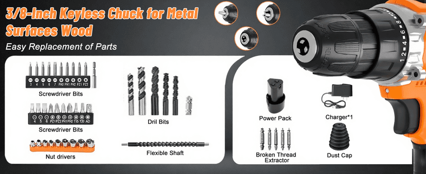 12V Cordless Electric Drill Driver Set, Powerful Lightweight Portable Rechargeable Screwdriver 65pcs Accessories,2-Speed, 24+1 Position for Wood/Wall Drilling & Screw Driving, Home DIY Tool woman man