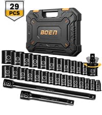 BOEN Pro 1/2" Drive Metric Deep Impact Socket Set, 21-Piece CR-MO &CR-V Steel, Upgraded Torque & Durability, 10mm-24mm, Includes Extension Bars, Universal Joint, Adapter – Meets ANSI