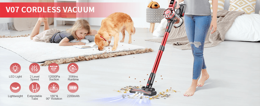 Cordless Vacuum Cleaners for Home with Powerful Suction,Stick Vacuum Cordless Rechargeable,Up to 35 Mins Runtime,Lightweight Hardwood Floor Vacuum for Pet Hair,Carpet(Light Red)