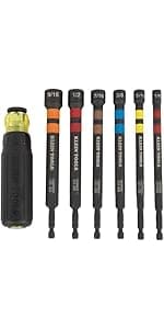 Klein Tools 32933 Klein Tools 32933 Impact Driver, SAE 7-in-1 Impact Rated Socket Set, 3 Flip Sockets with 6 Hex Driver Sizes and 1/4-Inch Bit Holder, 5-Inch Shaft