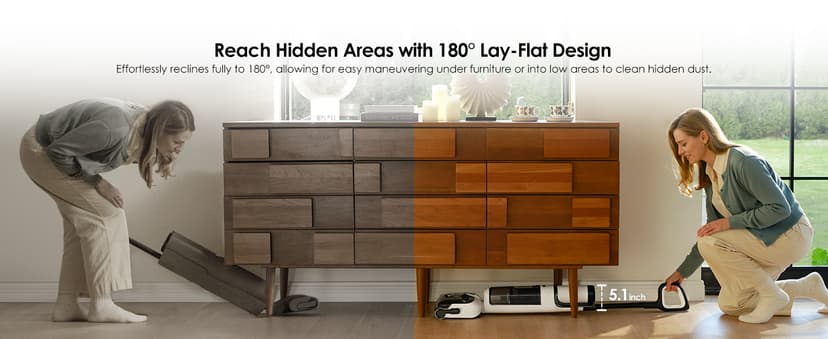 Tineco Floor ONE Stretch S6 Cordless Wet Dry Vacuum Cleaner, 180°Lay-Flat Smart Vacuum Mop, 40 Minutes Long Runtime 158℉ Flashdry Self-Cleaning, Dual-Sided Edge Cleaning Lightweight Floor Cleaner