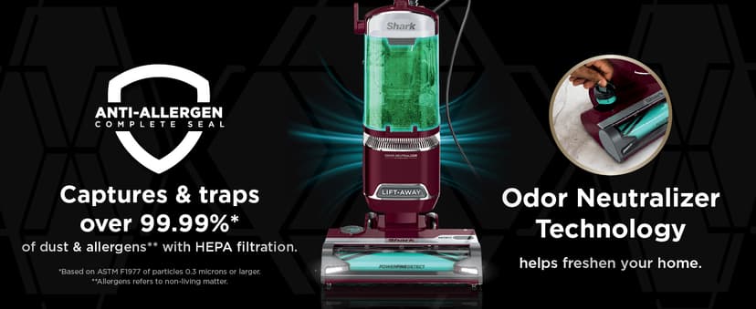 Shark DETECT Lift-Away Corded Upright Vacuum with Detect Technology, Self-Cleaning Brushroll for No Hair Wrap, Anti-Allergen Complete Seal, and Odor Neutralizer Technology, Burgundy, LA492