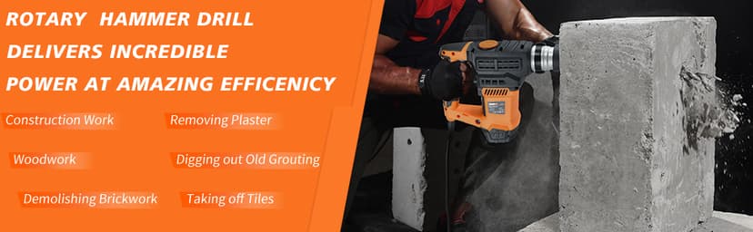 SHIELDPRO 1-1/4 Inch SDS-Plus 13 Amp Rotary Hammer Drill Heavy Duty, Safety Clutch 3 Functions with Vibration Control,Including Grease, Flat Chisels, Point Chisels and 3 Drill Bits