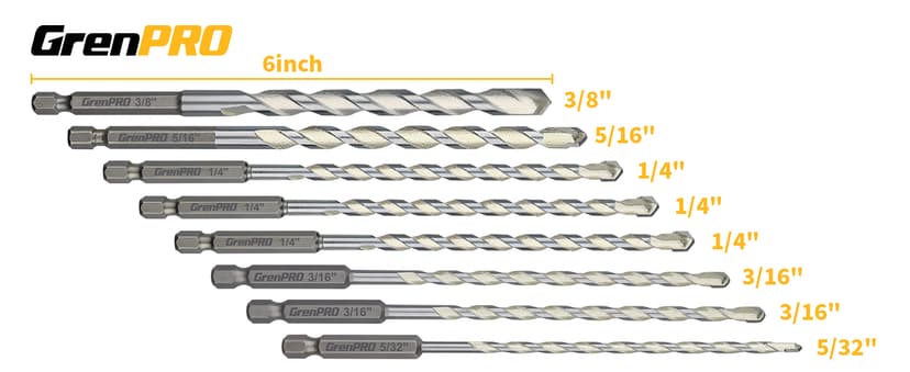 Concrete Drill Bit Set, 8 PCS Masonry Drill Bit Set for Concrete 5/32"-3/8", Industrial Carbide Drill Bits, Shockproof Hex Shank Hammer Drill Bit Set for Cement/Porcelain Tile/Brick/Class/Plastic
