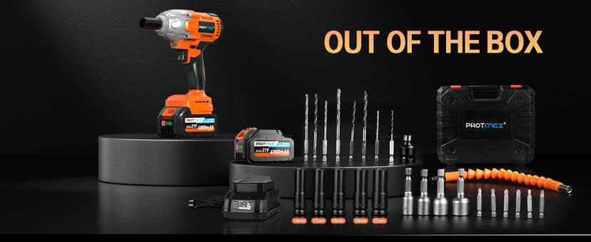 Cordless Impact Wrench, 665Ft-Ibs (900N.m) 1/2" Electric Impact Wrench, 21V Power Impact Drill with 2x 4.0Ah Battery, 6 Sockets, 8 Drill, 6 Screws, Impact Gun Variable Speeds for Car/Truck/Mower