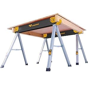 Saw Horses 2 Pack Folding, Heavy Duty Sawhorse Table 2600 Lbs Load Capacity with 2x4 Support Legs, Portable Folding and Fast Open Legs and Easy Grip Handle for Woodworking.