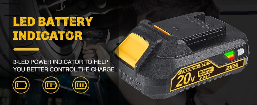 RIDA Impact Driver Kit 180Nm 20V Cordless Impact Drill/Driver Set 1/4" All-Metal Hex Chuck 0-2800RPM Variable Speed, 2000mAh Lithium-ion Battery & 1H Fast Charger, 25 Pcs Driver Bits and Tool Bag