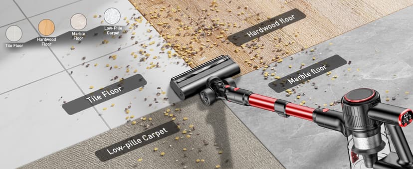 Cordless Vacuum Cleaner, 40Kpa 8-in-1 Vacuum Cleaners for Home, 45Mins Runtime Anti-Tangle Stick Vacuum with LED Display, 3 Modes Suction, Lightweight Vacuum for Hardwood Floor/Carpet/Pet Hair