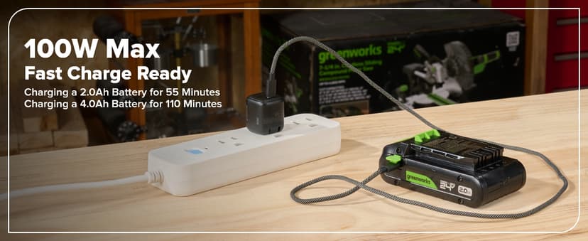 Greenworks 24V Cordless Brushless 400 in-lbs Drill/Driver, Lightweight, LED Work Light,18+1 Clutch, 2.0Ah USB-C Battery (12,000mAh Power Bank),30W USB-C Charger and USB C to USB C Cable(3.3FT)