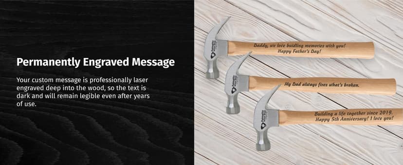 Palmetto Wood Shop Hammer - Laser Engraved Father's Day Gifts, Wood Hammer for Construction, Demolition, DIY Projects, Housework, Carpentry, Metalworking, Framing - Full-Size, 12.5-inch Claw Hammer