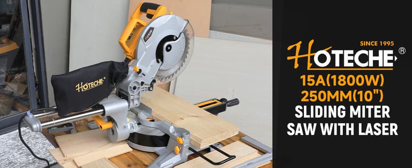 Hoteche 10-Inch Sliding Compound Miter Saw 15-Amp Single Bevel Power Chop Saw with Laser Guide for Wood and Metal Working