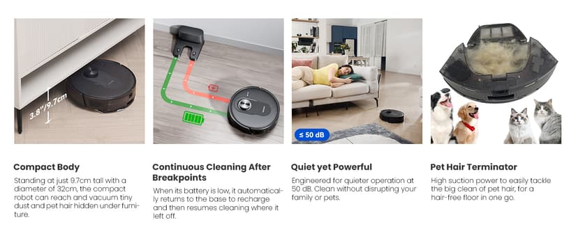 Proscenic Q8 Robot Vacuum Cleaner with Mop, Ultra Strong 6000Pa Robotic Vacuum with Lidar Navigation, 5 Real-Time Mapping, WiFi/Alexa/APP Remote Control Robot Hoover for Floor Carpet Pet Hair