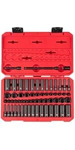 TEKTON 3/8 Inch Drive 6-Point Impact Socket Set, 72-Piece (1/4-1 in., 6-24 mm) | SID91404