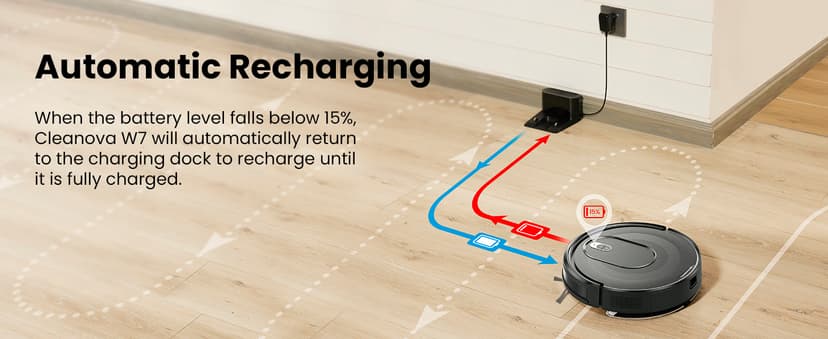 W7 Robot Vacuum and Mop Combo, 2 in 1 Mopping Robotic Vacuum Cleaner with Watertank and Dustbin, Self-Charging, Slim, Max 120mins Runtime for Hard Floor, Carpet Cleaning