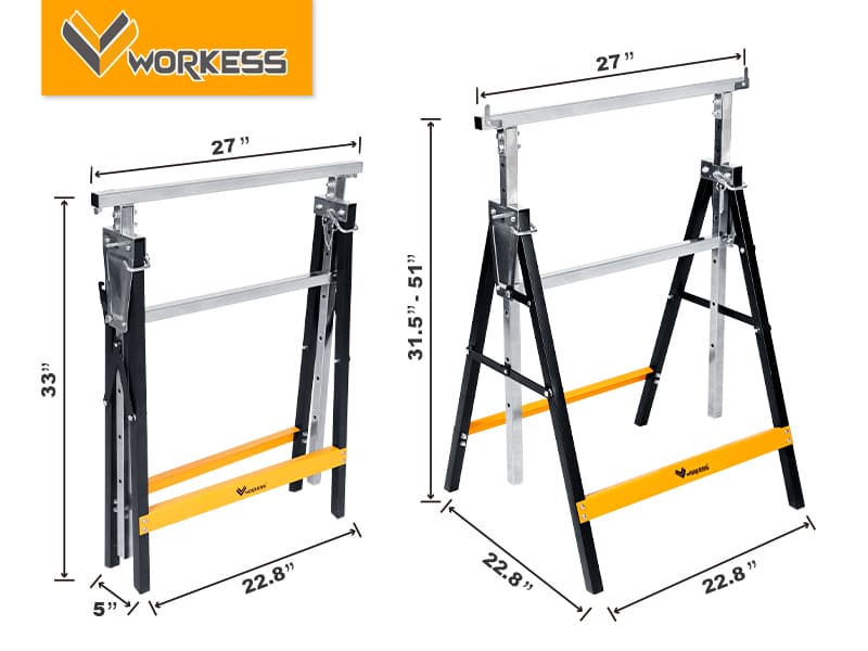 Metal Saw Horses 2 pack Folding Heavy Duty 880 lbs Load Capacity Saw Horse Adjustable 7 Level Height for Woodworking