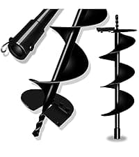 Nylon 8 Inch Ice Auger, 35.95 Inch Extended for Drilling Deep Ice Fishing Holes, Durable Polymer Auger Drill Bit for Ice Post Hole Digger w/Sharp Blade & Cover, Ice Auger Adapter with Handle-Yellow