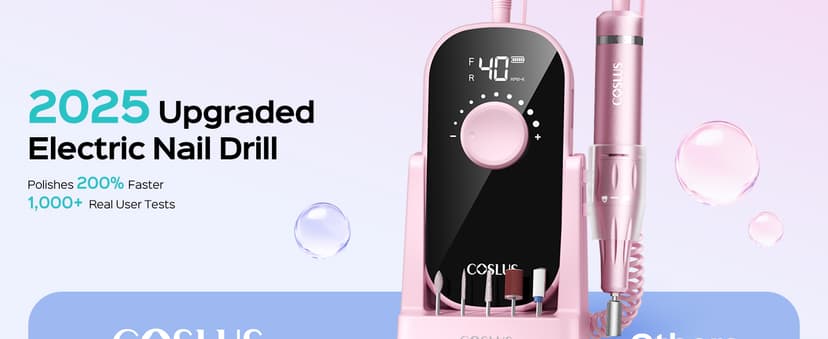 COSLUS Professional Rechargeable Electric Nail Drill 40000 RPM, Portable Nail File with Storage Stand for Acrylic Gel Polishing Removing - Easy to Use for Women, Manicure at Home DIY or Salon, Pink